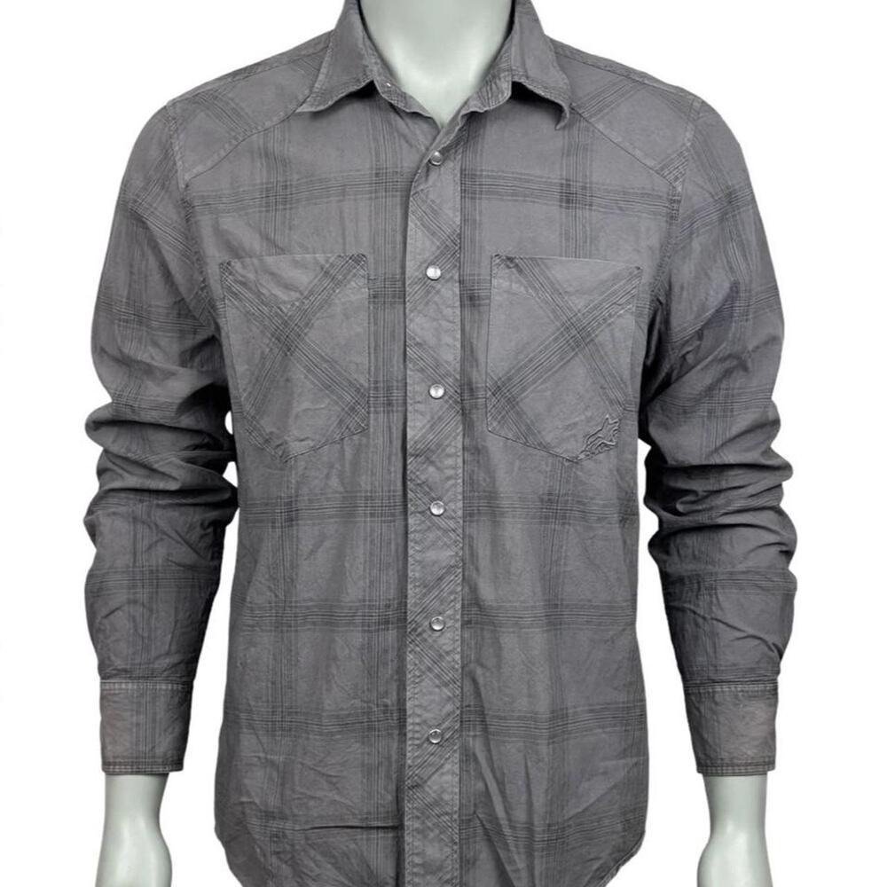 Alpinestars Long Sleeve Plaid Button Up Shirt Mens L Gray Moto Casual